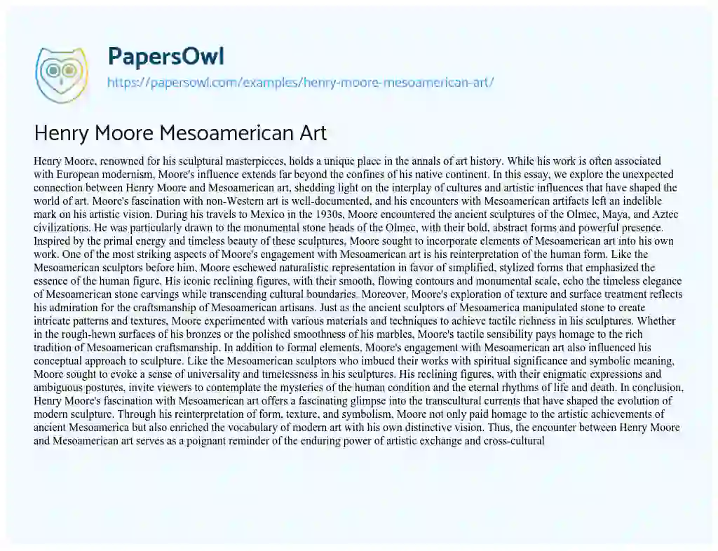 Essay on Henry Moore Mesoamerican Art
