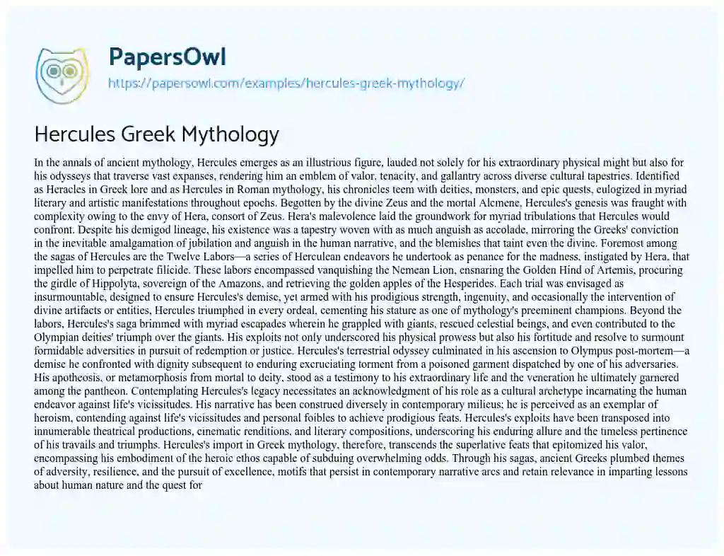 Essay on Hercules Greek Mythology