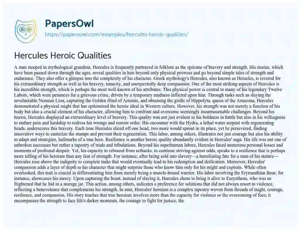 Essay on Hercules Heroic Qualities
