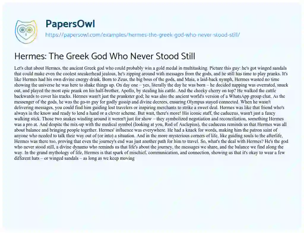 Essay on Hermes: The Greek God Who Never Stood Still
