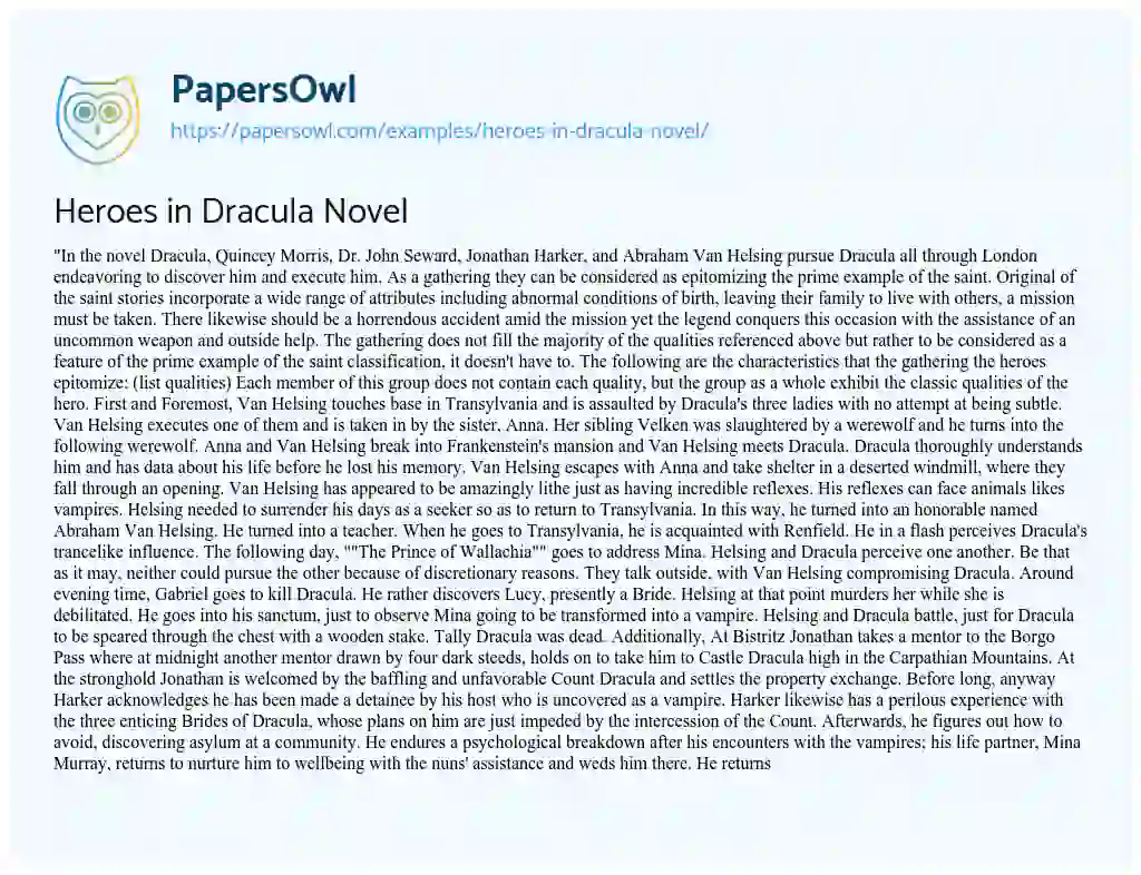 Heroes in Dracula Novel essay