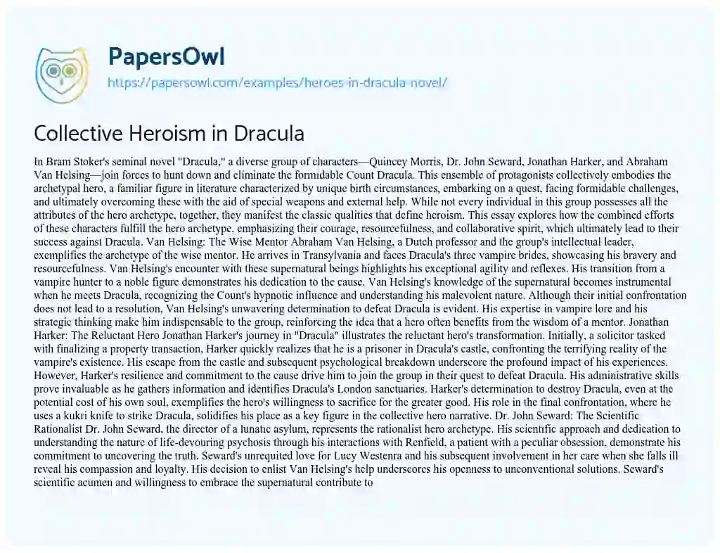 Essay on Heroes in Dracula Novel