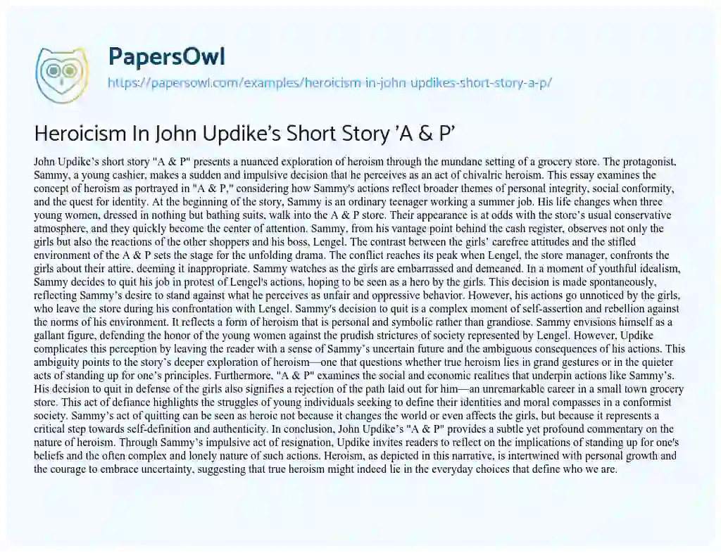 Essay on Heroicism in John Updike’s Short Story ‘A & P’