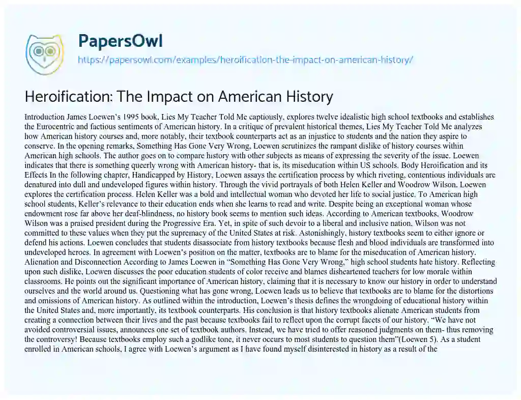 Essay on Heroification: the Impact on American History