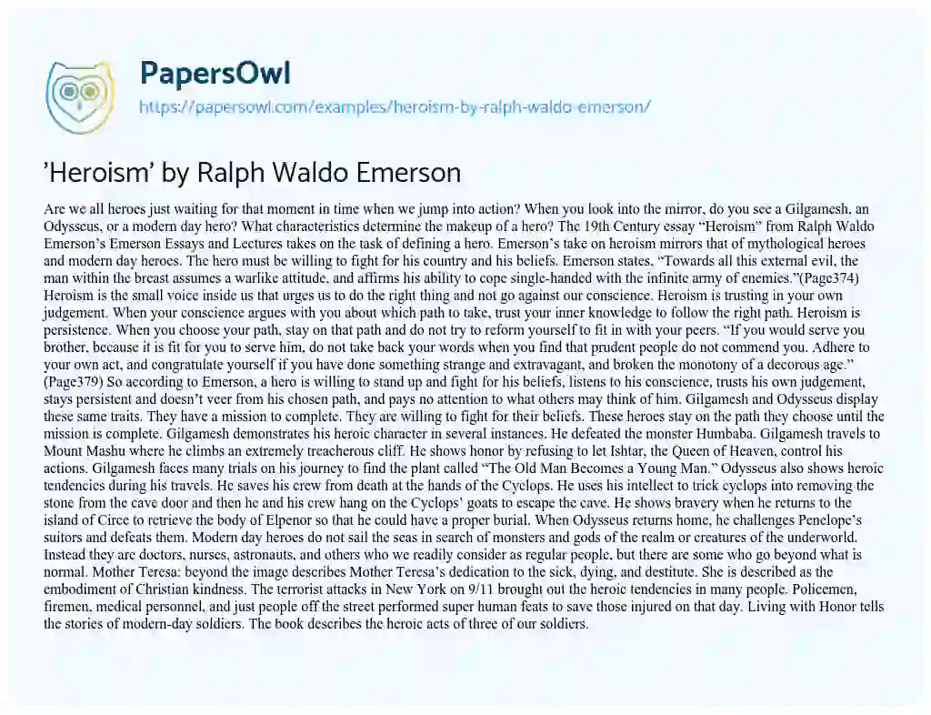 Essay on ‘Heroism’ by Ralph Waldo Emerson