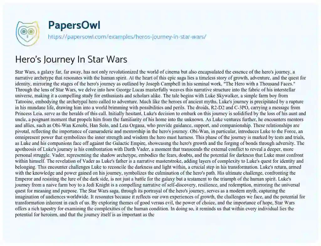 Essay on Hero’s Journey in Star Wars