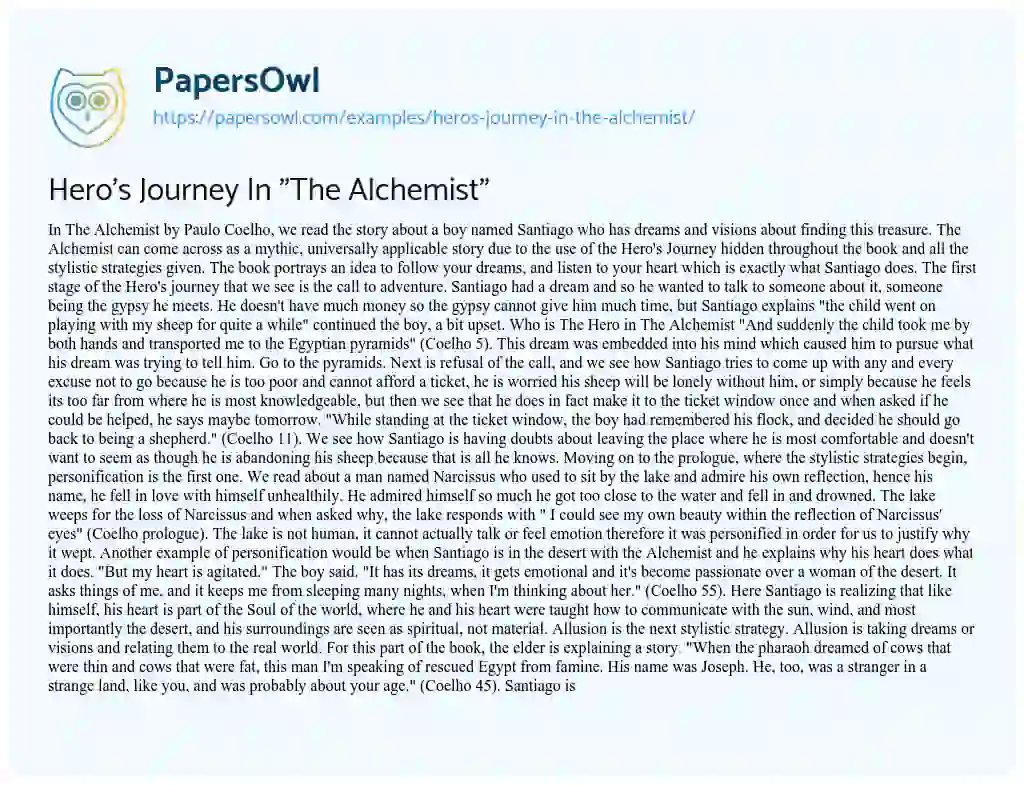 Hero’s Journey in “The Alchemist” essay