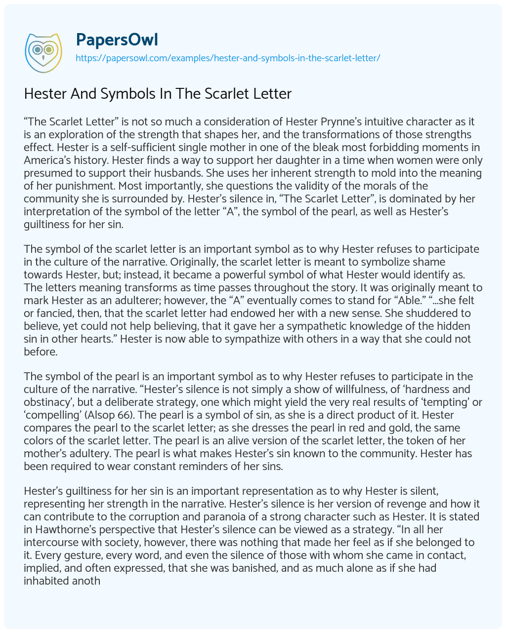 Essay on Hester and Symbols in the Scarlet Letter