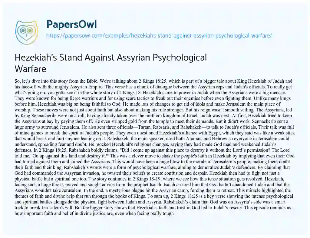 Essay on Hezekiah’s Stand against Assyrian Psychological Warfare