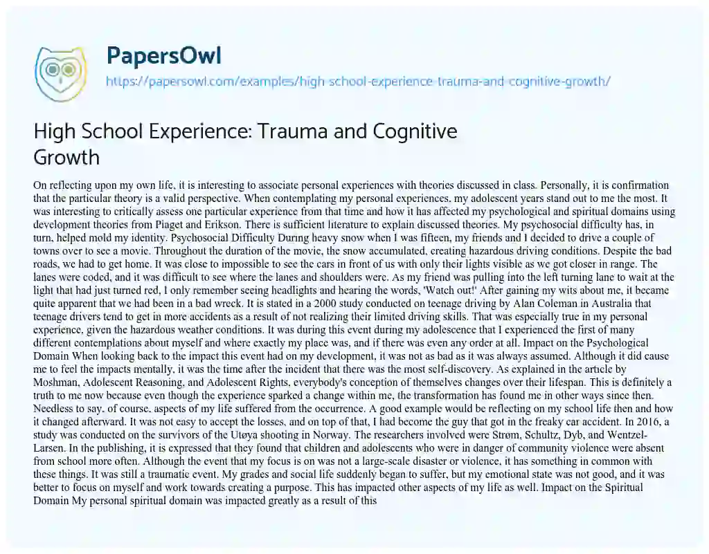 Essay on High School Experience: Trauma and Cognitive Growth