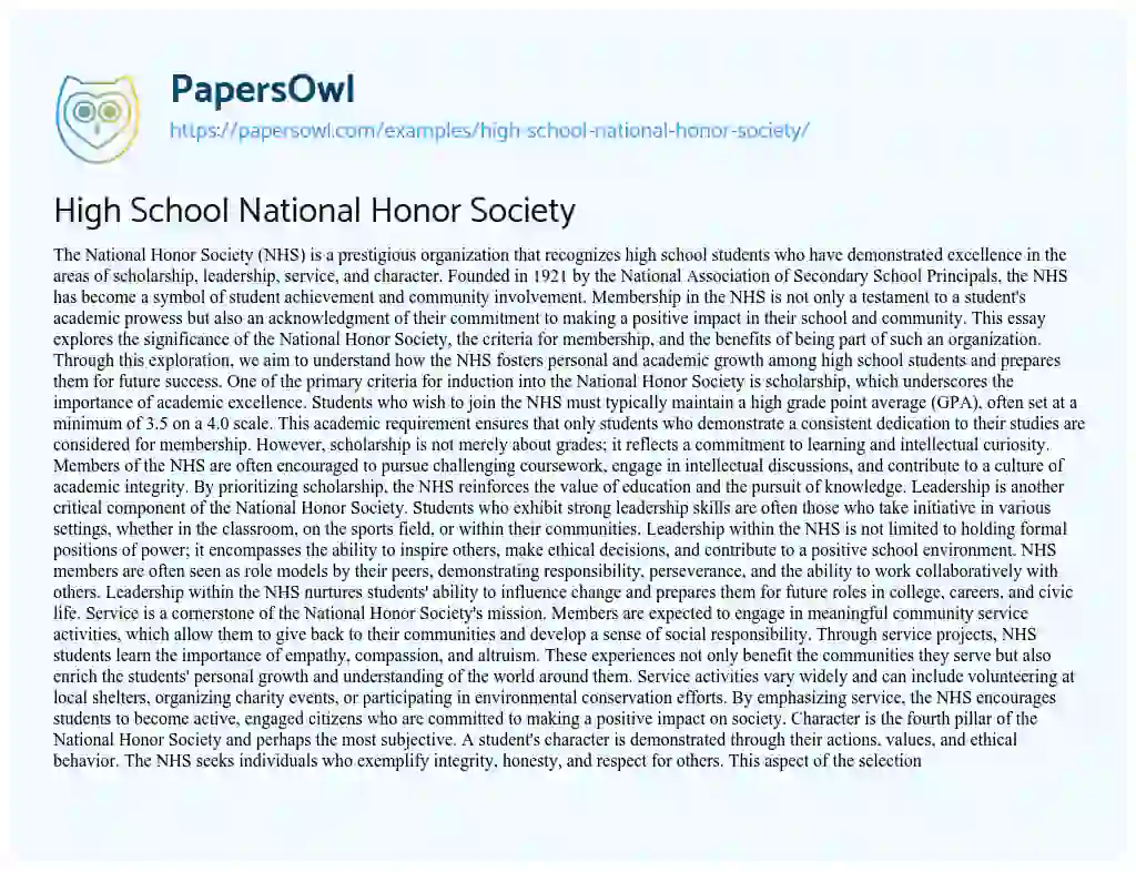 Essay on High School National Honor Society