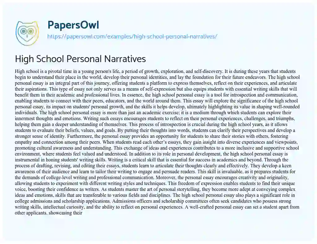 Essay on High School Personal Narratives
