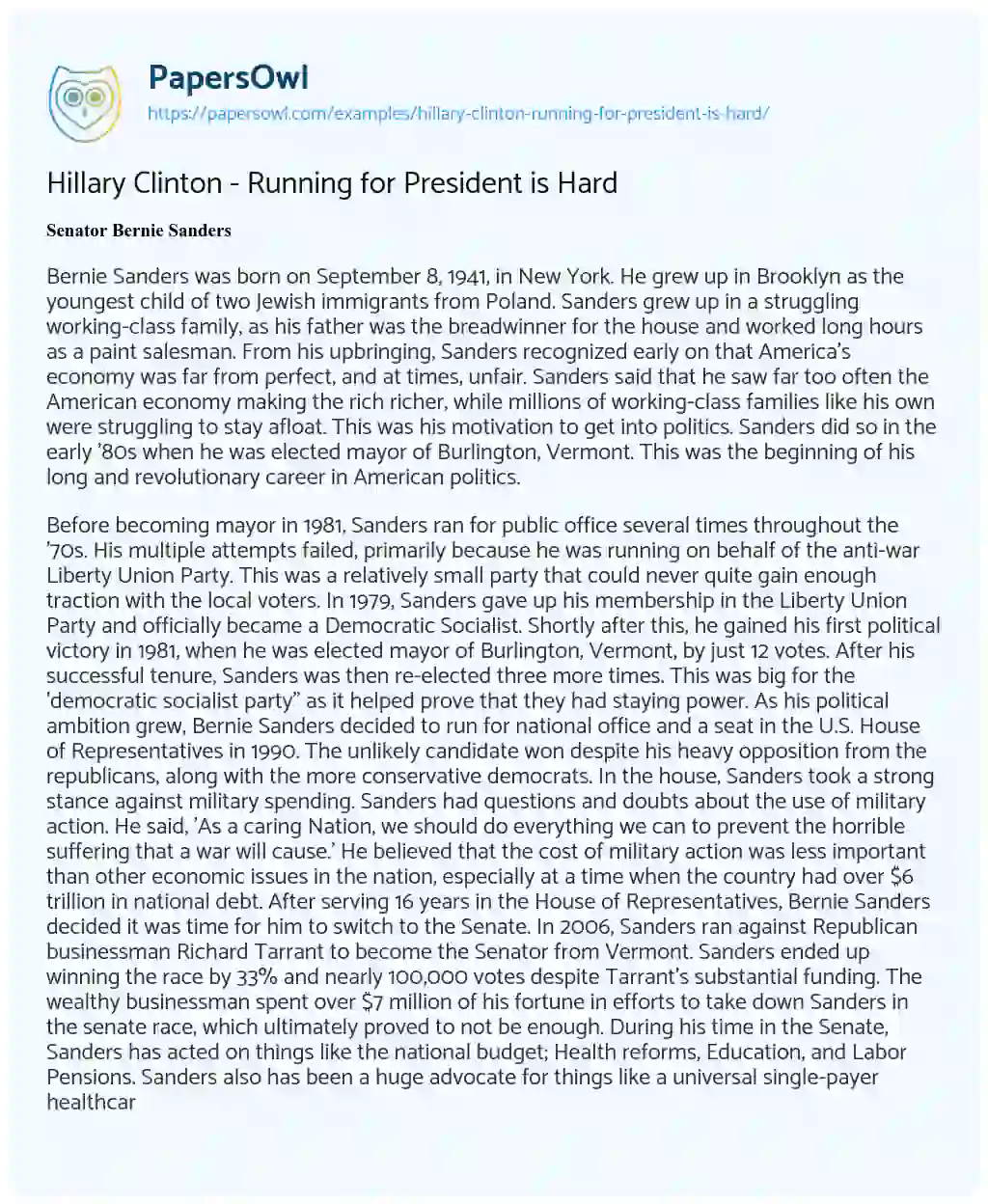 Essay on Hillary Clinton – Running for President is Hard