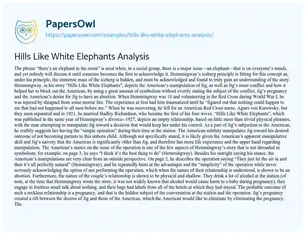 Essay on Hills Like White Elephants Analysis