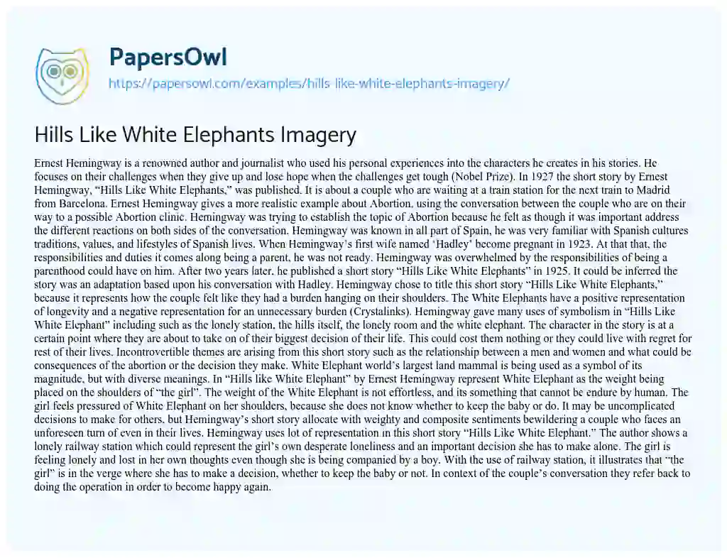 Essay on Hills Like White Elephants Imagery