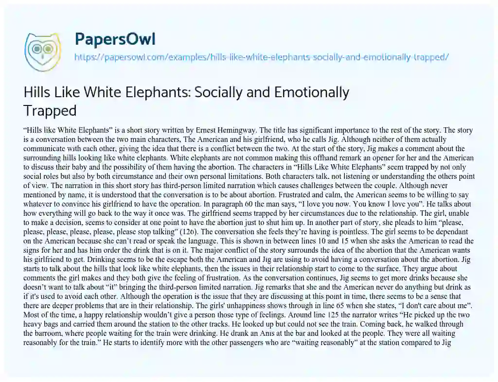 Hills Like White Elephants: Socially and Emotionally Trapped essay