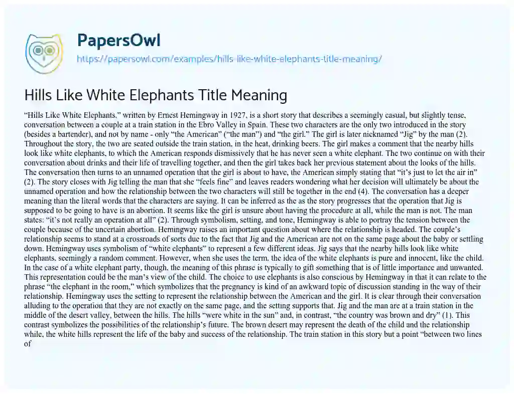 Essay on Hills Like White Elephants Title Meaning