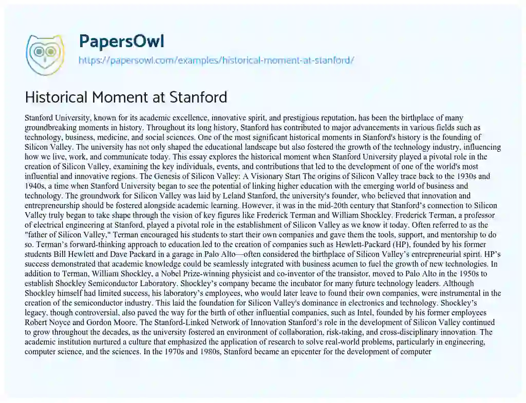 Essay on Historical Moment at Stanford