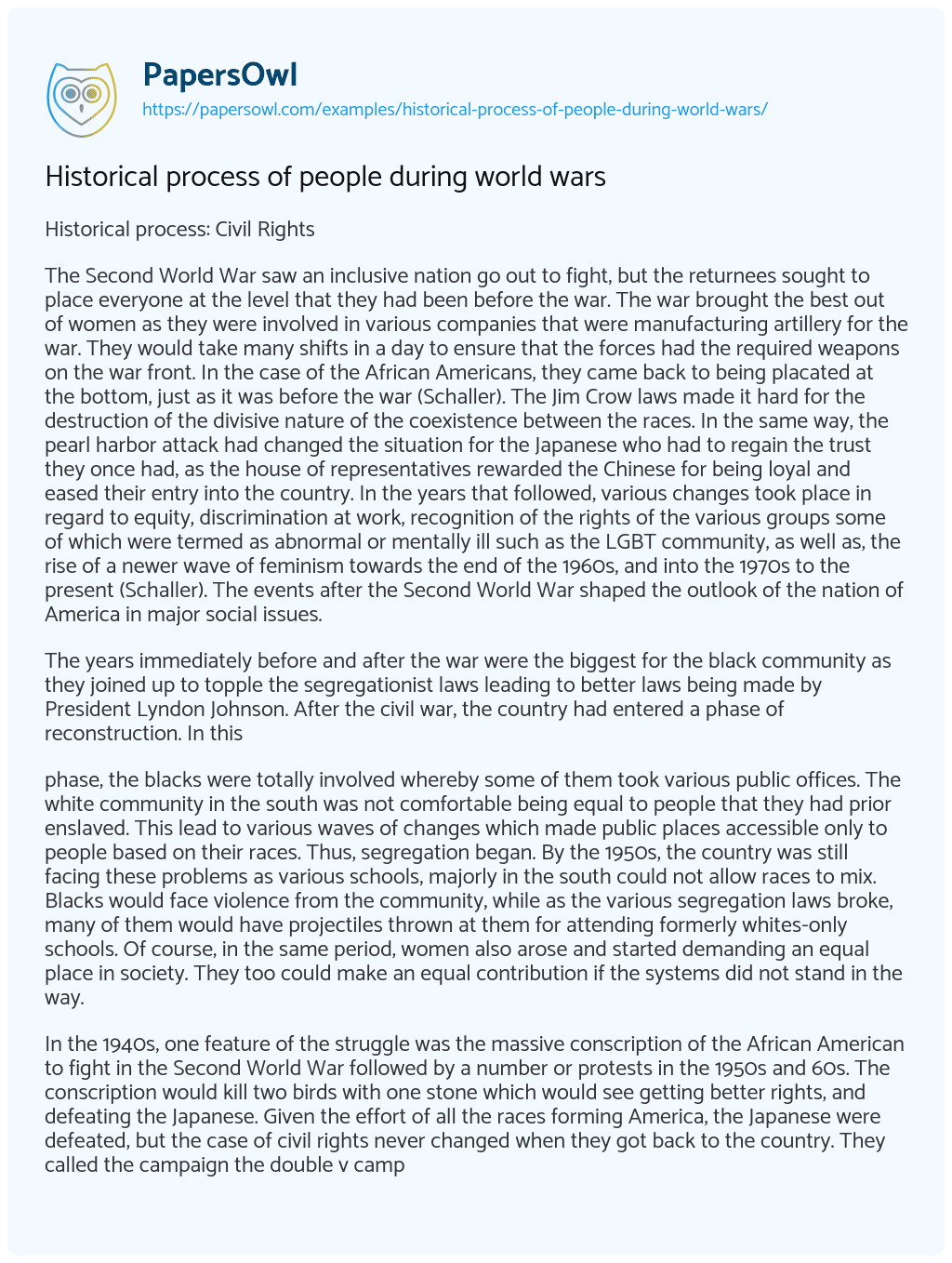 Historical Process of People during World Wars Historical Process of People during World Wars essay