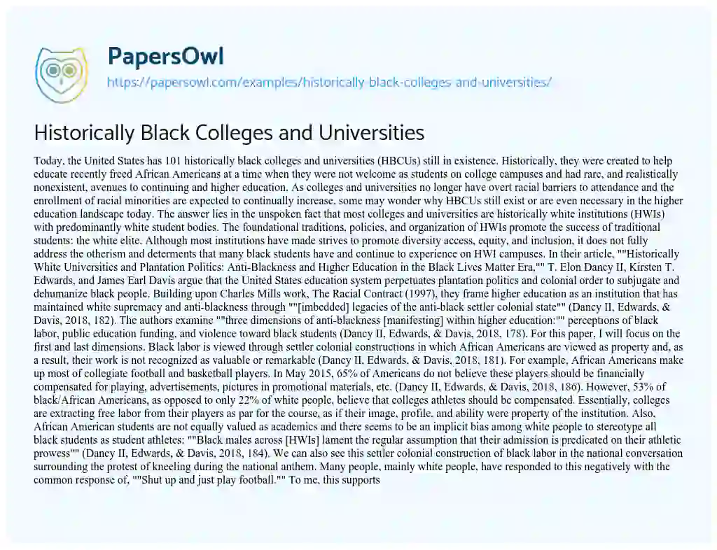 Essay on Historically Black Colleges and Universities