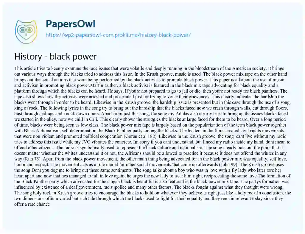 History – Black Power essay