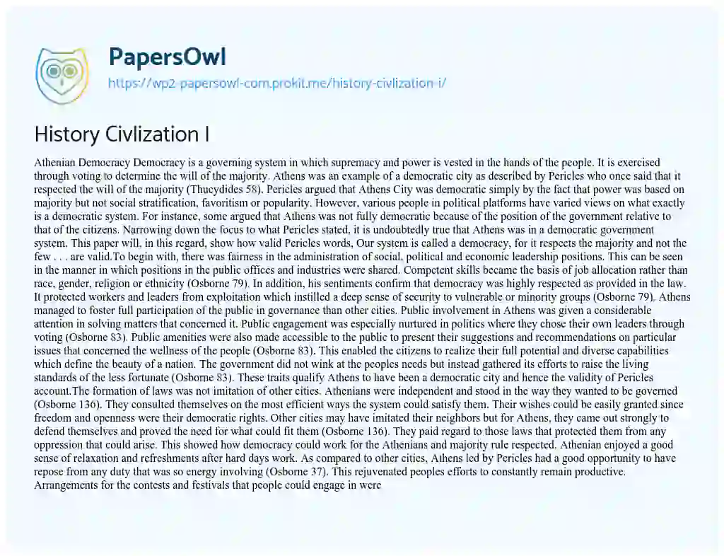 History Civlization  i essay