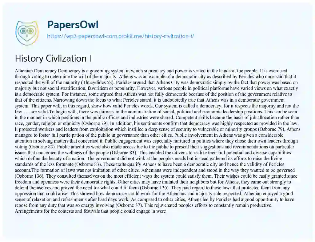 Essay on History Civlization i