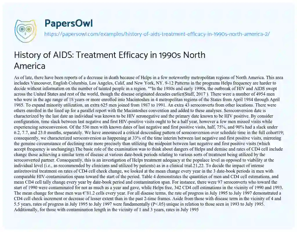 Essay on History of AIDS: Treatment Efficacy in 1990s North America