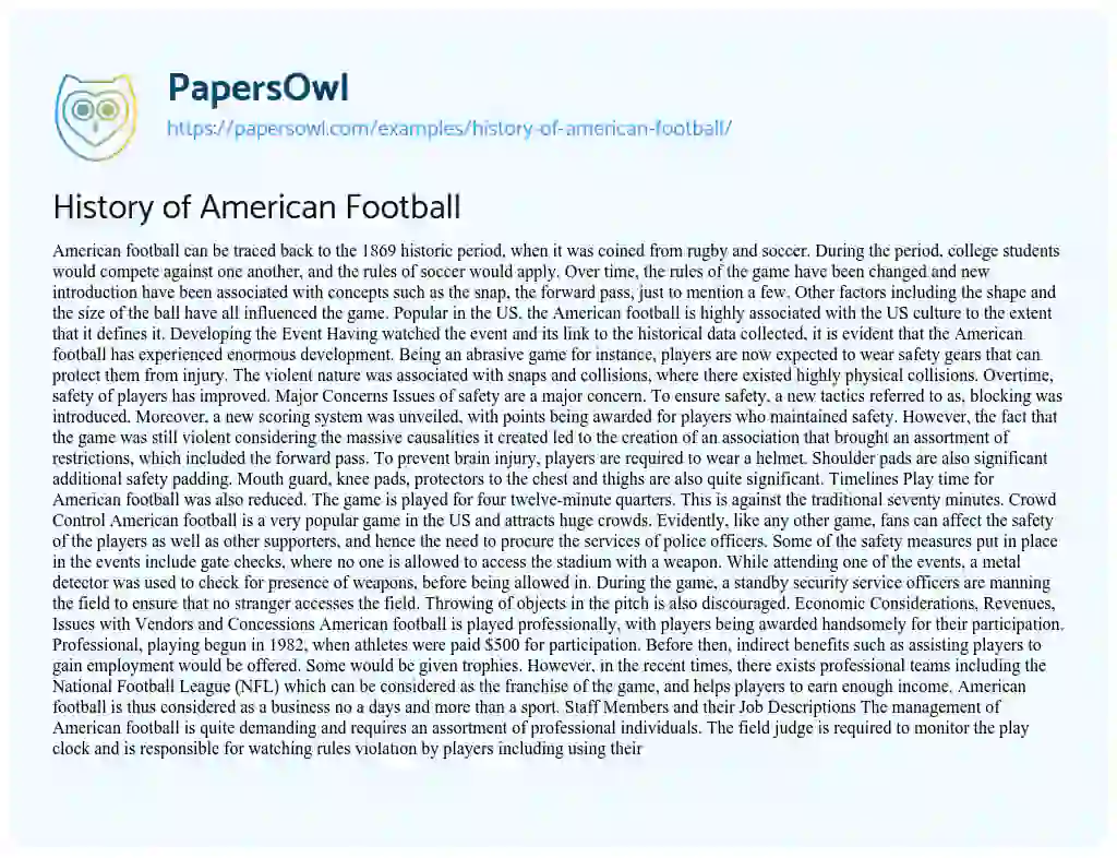 Essay on History of American Football