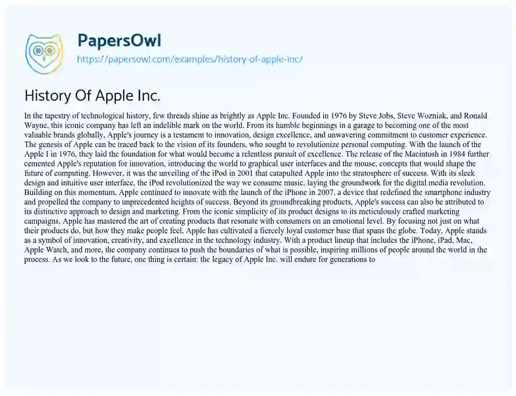 Essay on History of Apple Inc.