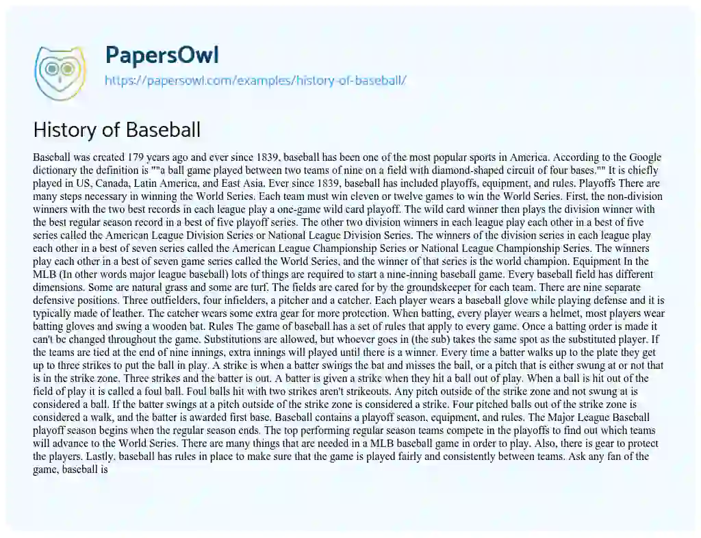 History of Baseball essay
