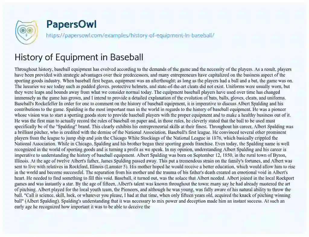 Essay on History of Equipment in Baseball