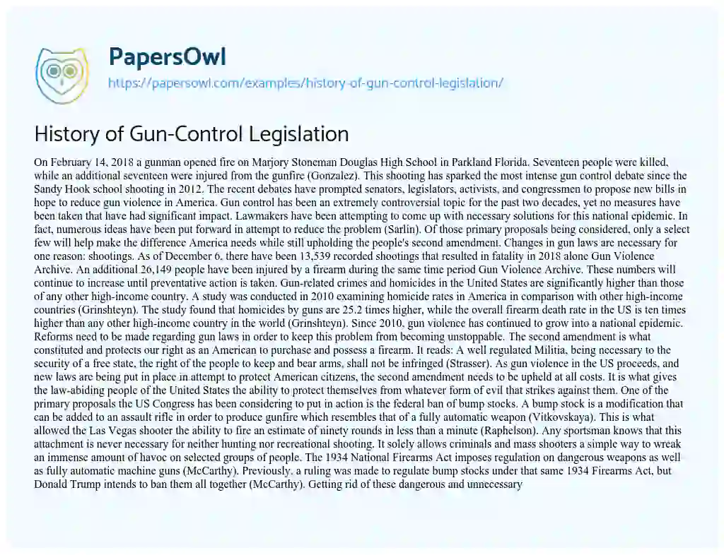 Essay on History of Gun-Control Legislation