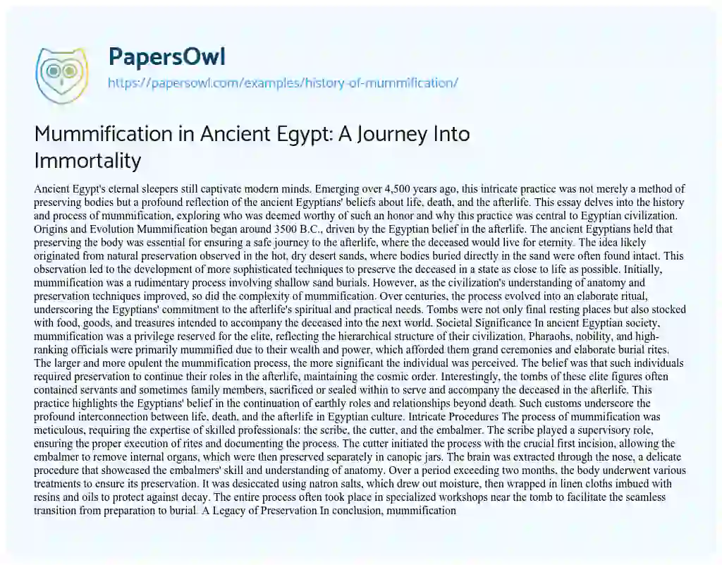 Essay on History of Mummification