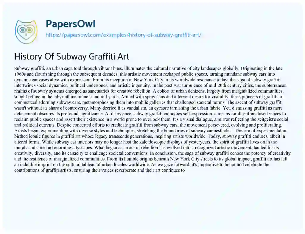 Essay on History of Subway Graffiti Art