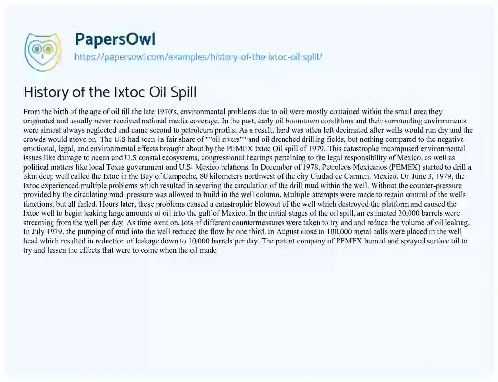 Essay on History of the Ixtoc Oil Spill
