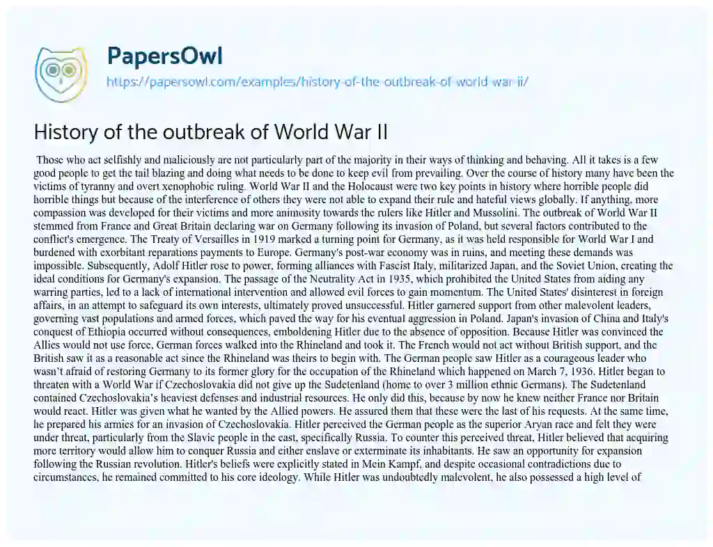 History of the Outbreak of World War II essay