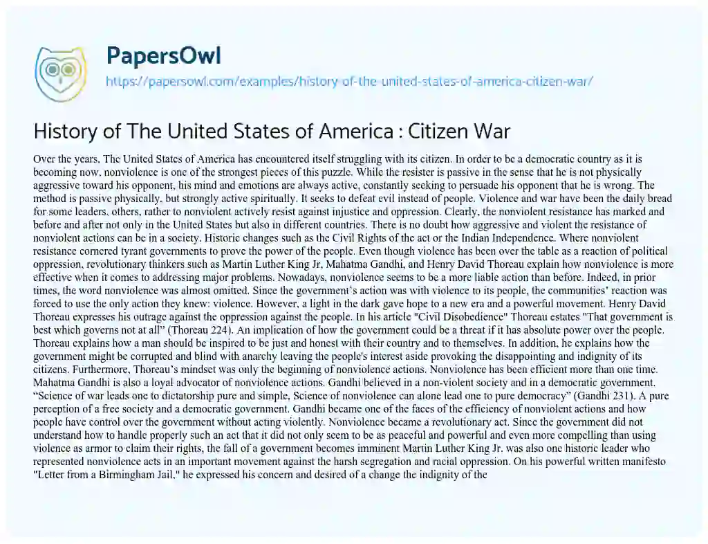 Essay on History of the United States of America : Citizen War