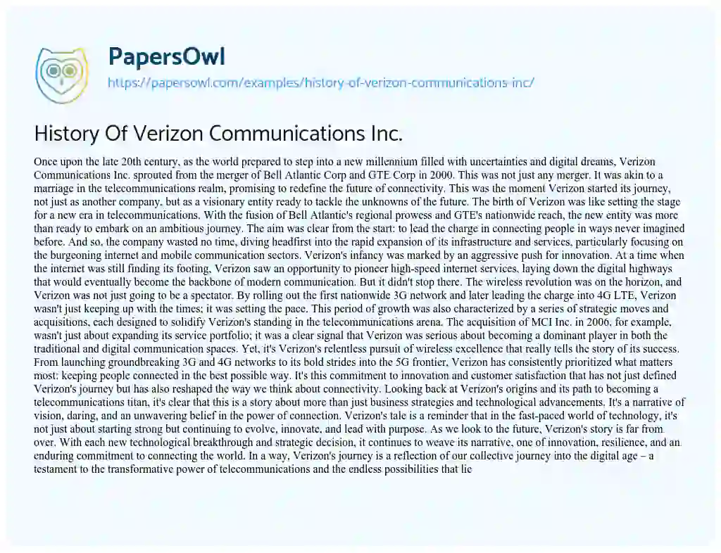 Essay on History of Verizon Communications Inc.