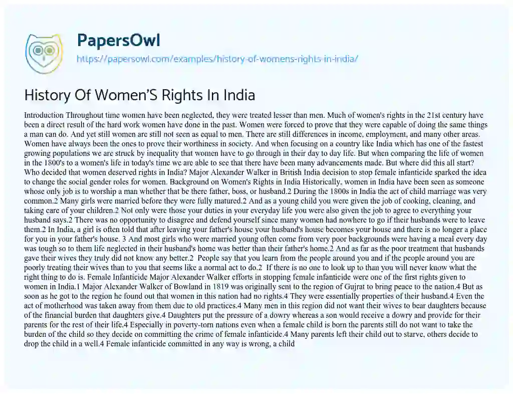 Essay on History of Women’S Rights in India