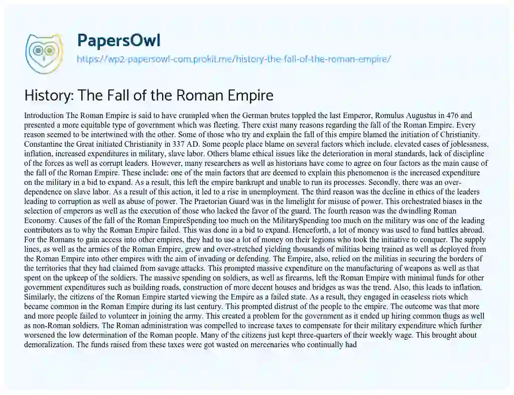 History: the Fall of the Roman Empire essay