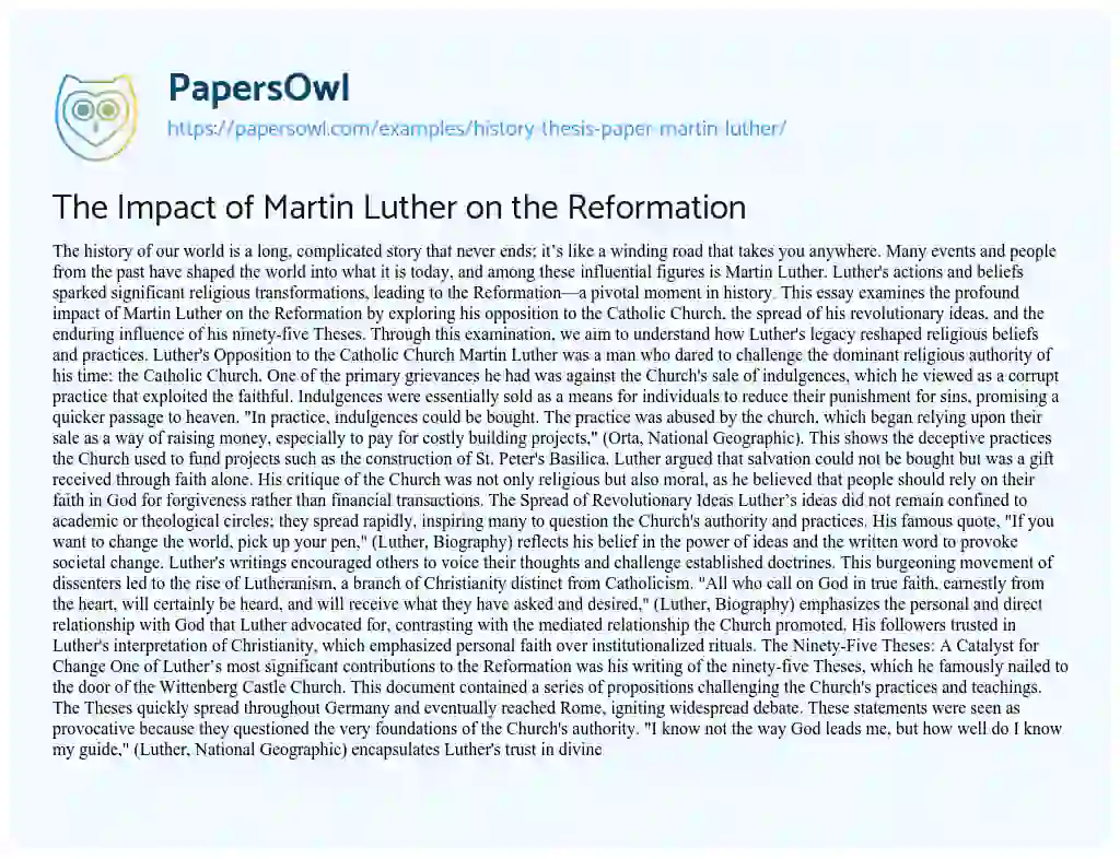 Essay on History Thesis Paper – Martin Luther