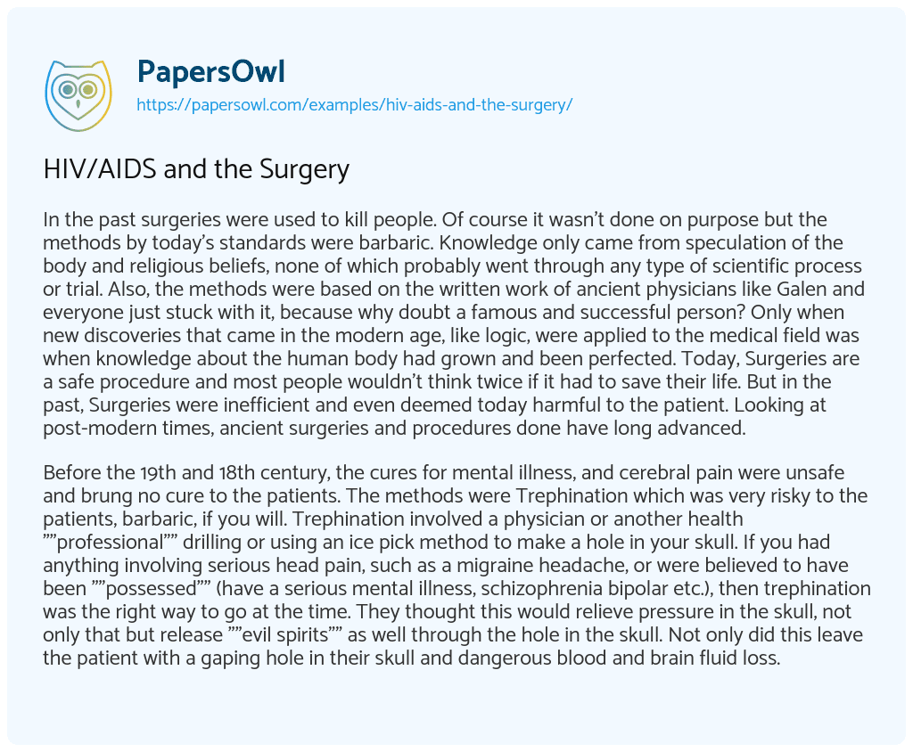 HIV/AIDS and the Surgery essay