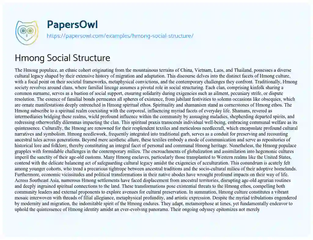 Essay on Hmong Social Structure