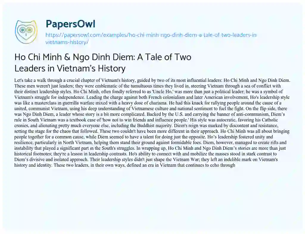 Essay on Ho Chi Minh & Ngo Dinh Diem: a Tale of Two Leaders in Vietnam’s History