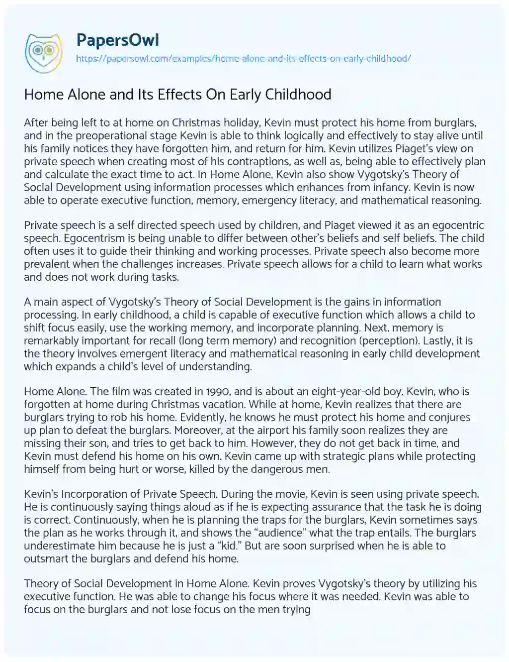Essay on Home Alone and its Effects on Early Childhood
