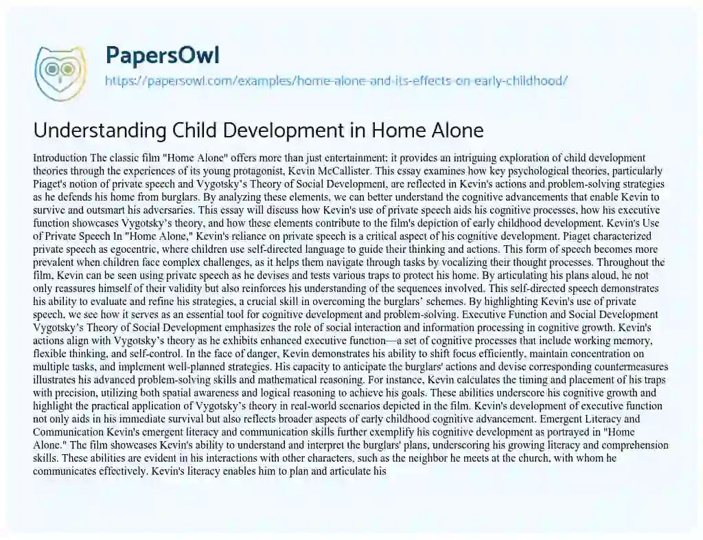 Essay on Home Alone and its Effects on Early Childhood