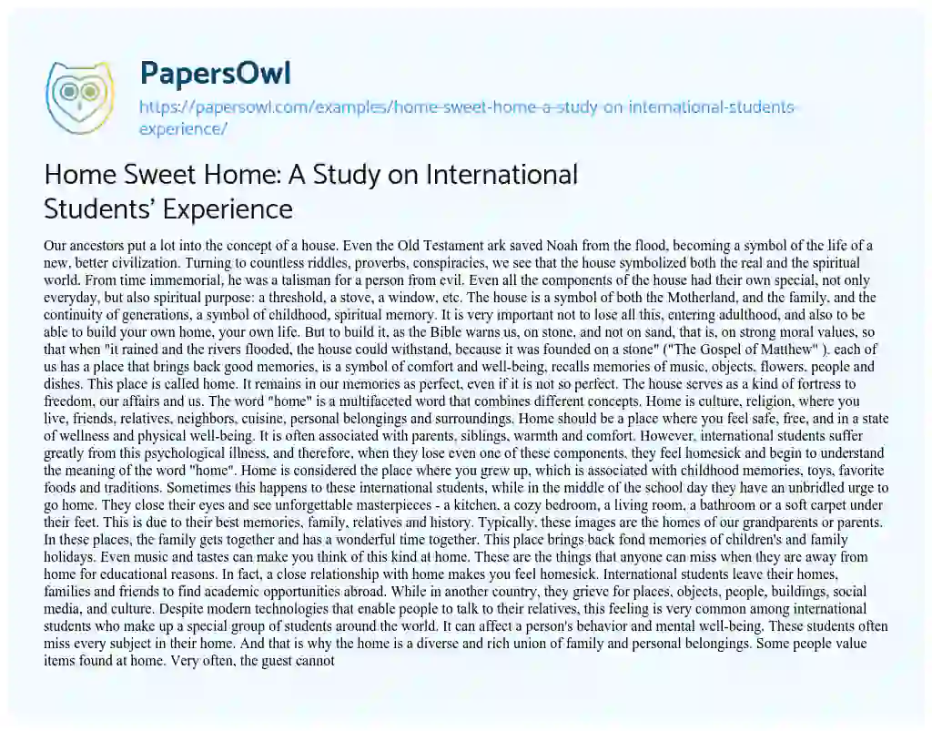 Essay on Home Sweet Home: a Study on International Students’ Experience