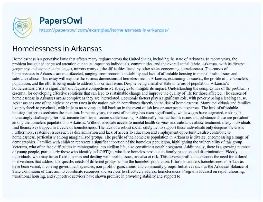 Essay on Homelessness in Arkansas