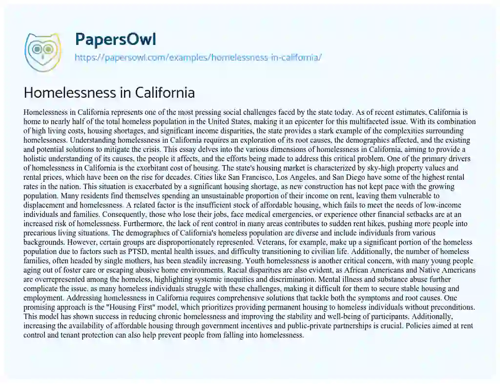 Essay on Homelessness in California